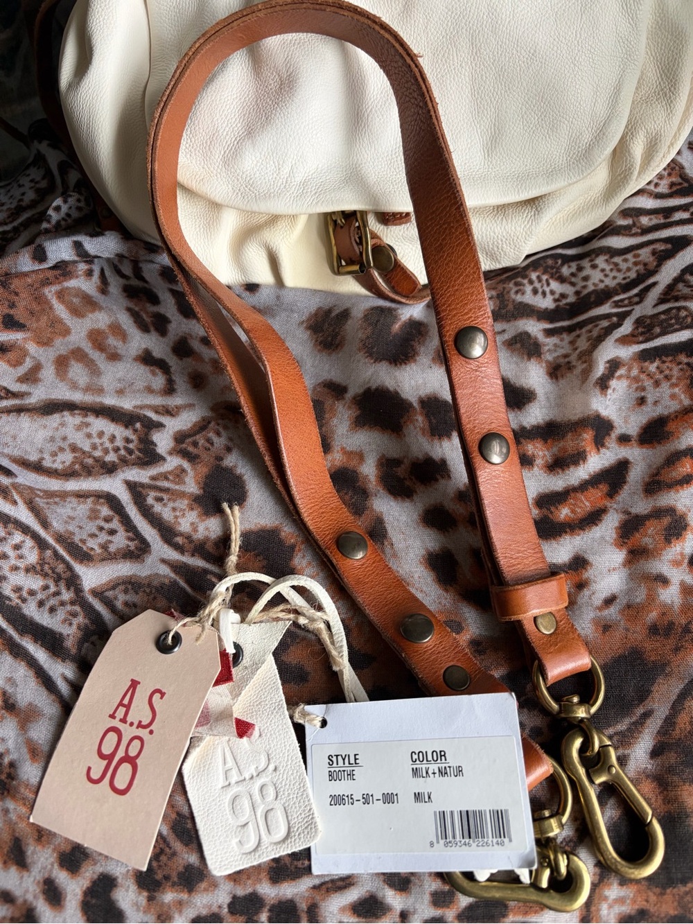 NWT A.S. 98 Leather bag in Milk/Natural Color Leather hand carry or Shoulder Bag - Picture 2 of 10